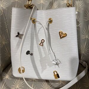 Louis Vuitton White Shoulder Bag with Gold and Black Accents